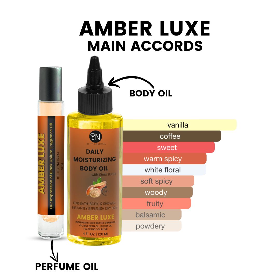 black opium scented body oil and perfume oil set notes