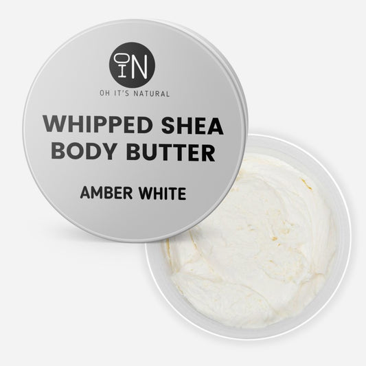 amber white scented shea body butter handmade by oh it's natural