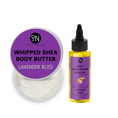 lavender shea body oil and body butter - vegan body products by oh it's natural