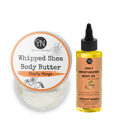 peachy mango scented body butter and body oil set