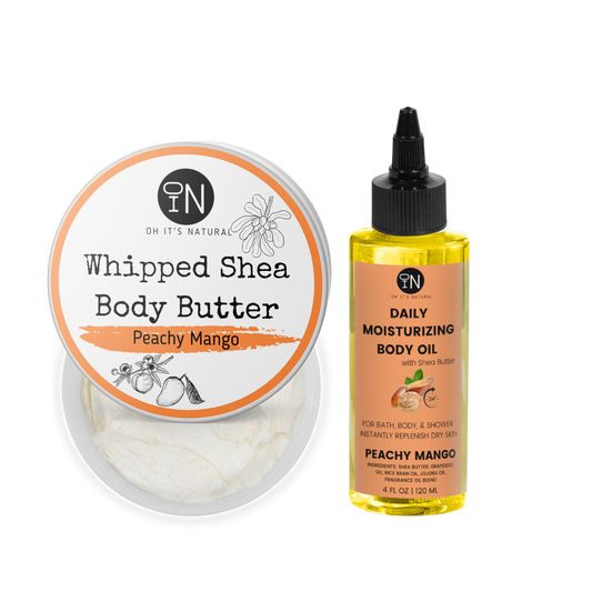 peachy mango scented body butter and body oil set